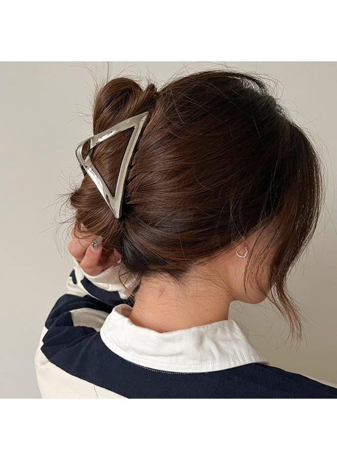 CLENEA Triangle Hair Claw Clips, Exquisite Metal Hair Clip Silver Geometry Designs Hair Jaw Clips Large Fashion Style Hair Clip for Thick/Thin Hair Accessories for Women Girls - Image 3
